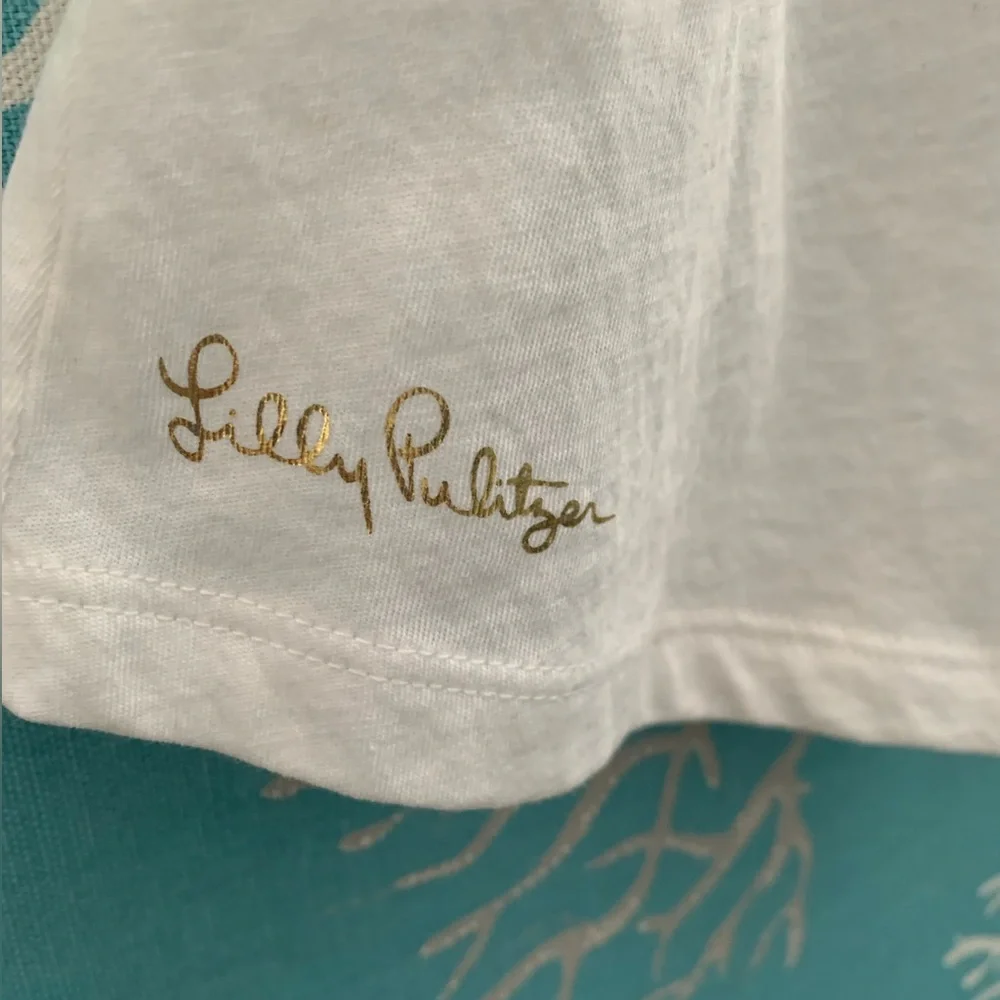 Lilly Pulitzer, cream color tank top with pleated front of shirt. - Picture 2 of 9